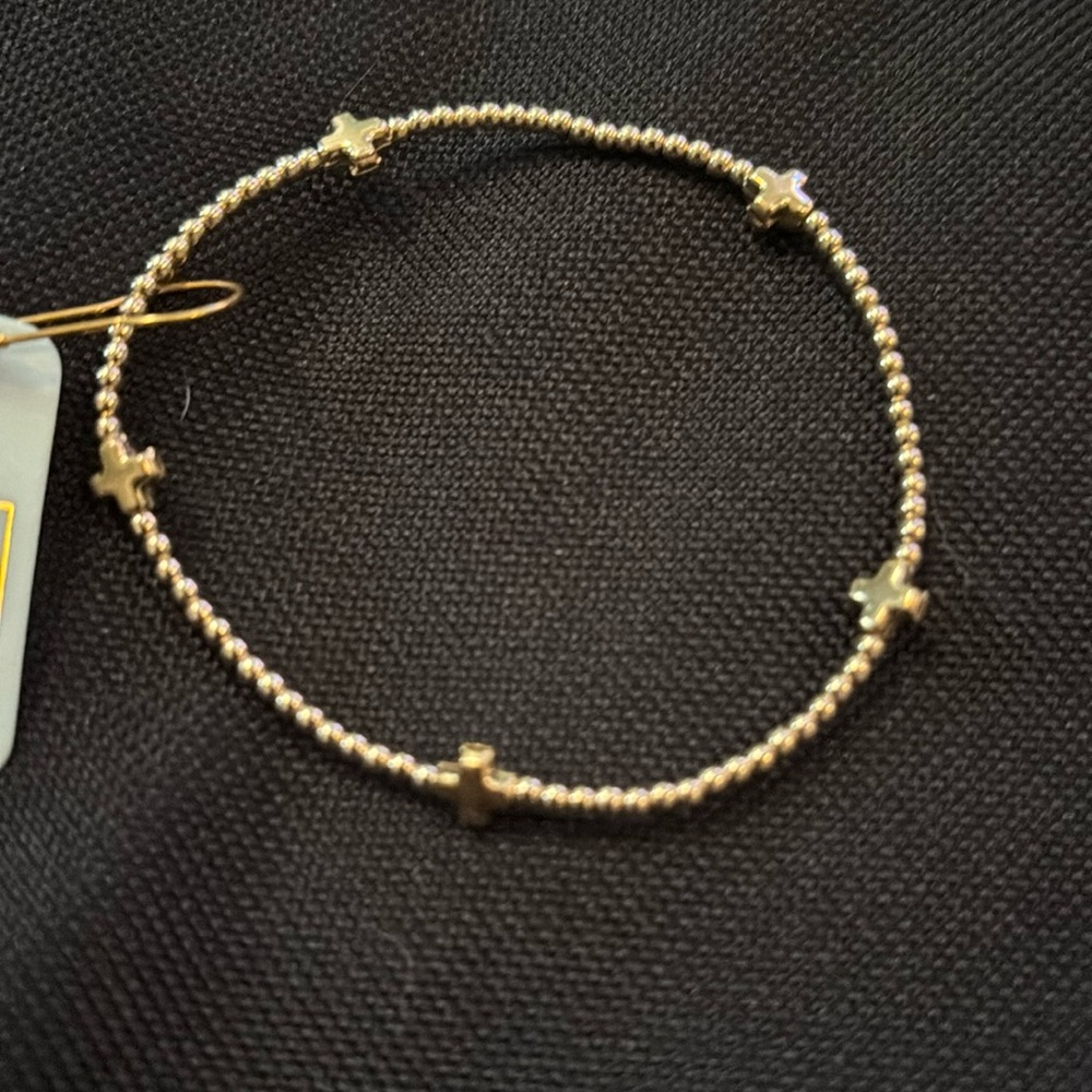 NWT ENEWTON Signature Cross Small Gold Pattern 2mm Bead Bracelet - Picture 2 of 3